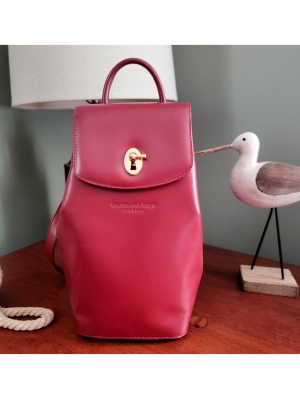 Gianfranco Lotti Firenze Trapezoid Backpack Red Leather Bag Italy